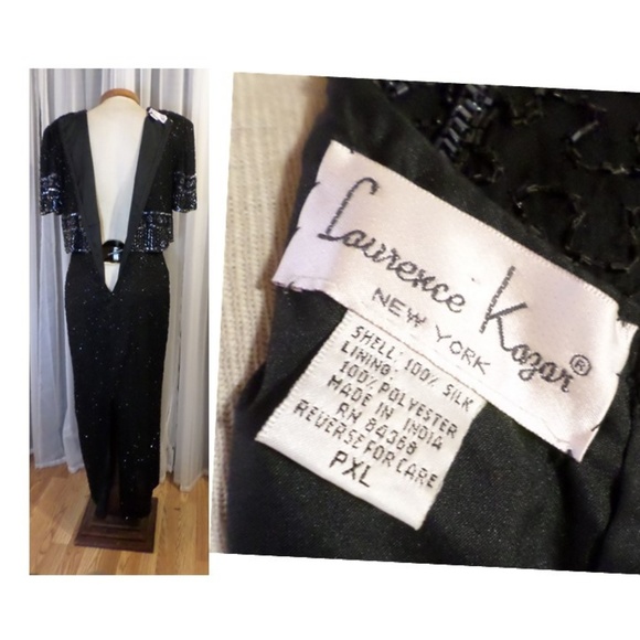 Lady Long Formal Dress Black Silk Beads Sequin PXL - Picture 7 of 8